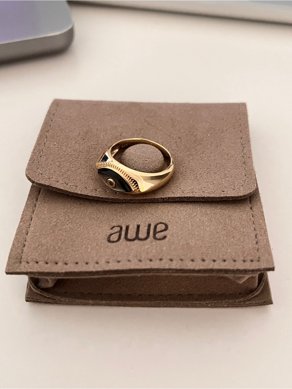 Awe Inspired Third Eye Black Mother of Pearl Ring Size 7